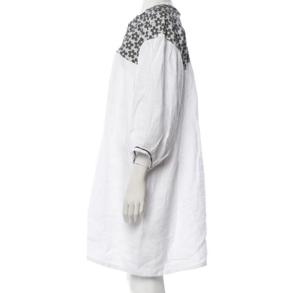 Nina Leuca White Black Hand Made Woven Cotton Linen Babydoll Dress L NWt - Picture 4 of 6